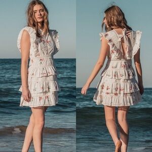 🆕 ZIMMERMANN Heathers Pintuck Frill Mini Dress in Floating Bouquet Sz 2 US